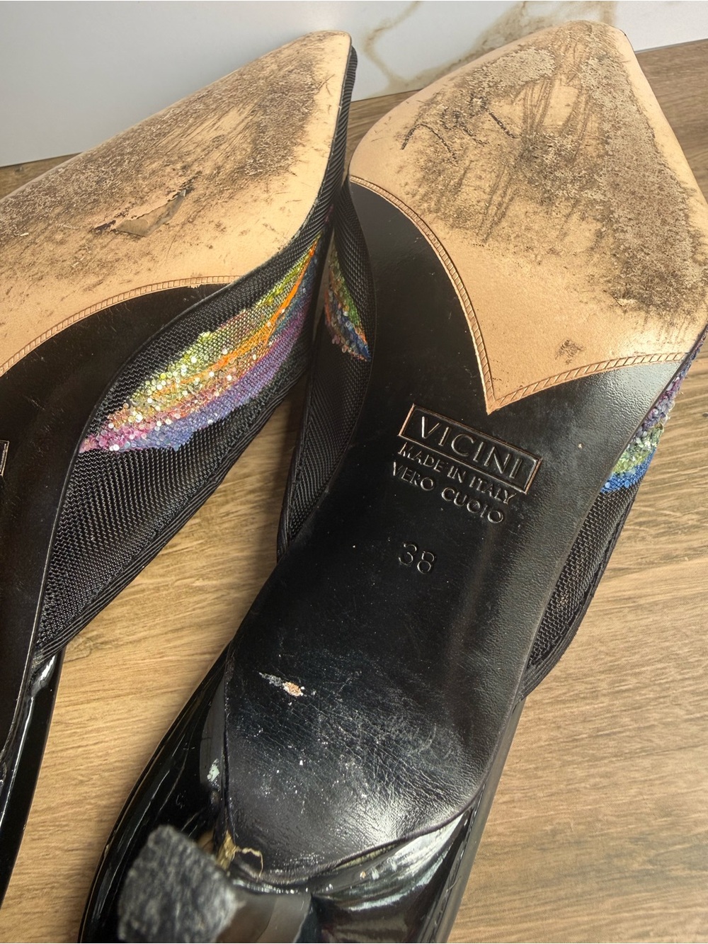 Authentic Vintage Y2K Vicini (Giuseppe Zanotti Design) Cosmic Galaxy Mesh Mules - Picture 6 of 8